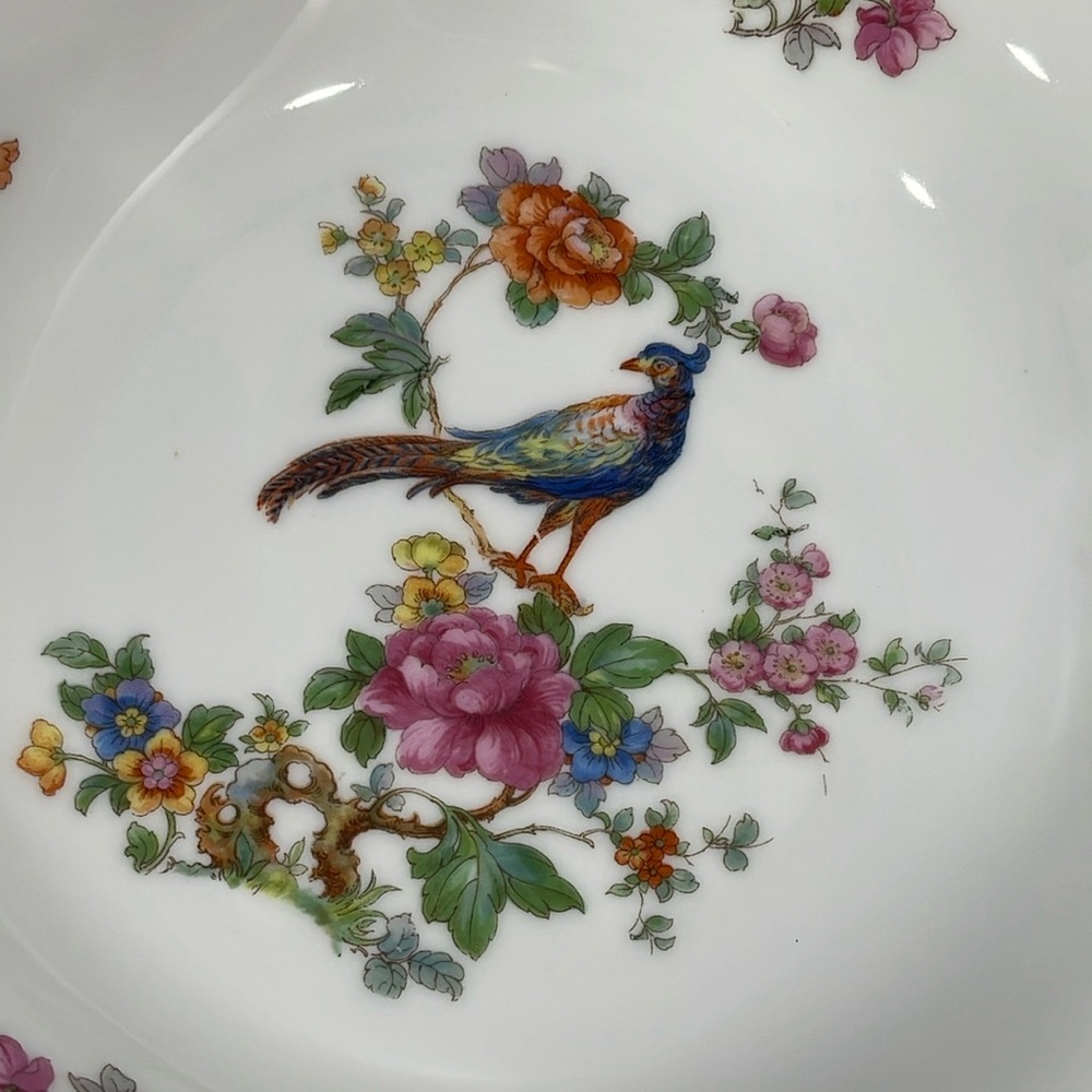 Vintage Epiag Czechoslovakia 8” Soup Plates Royal Peacock Flowers set of 4 - Picture 7 of 16